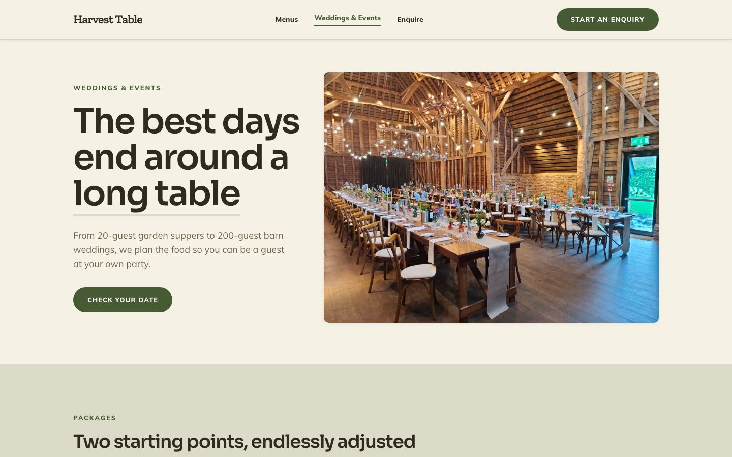 Catering Website Template — weddings events page screenshot