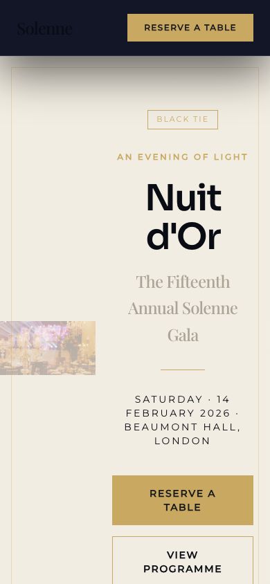 Charity Gala Website Template — responsive mobile layout