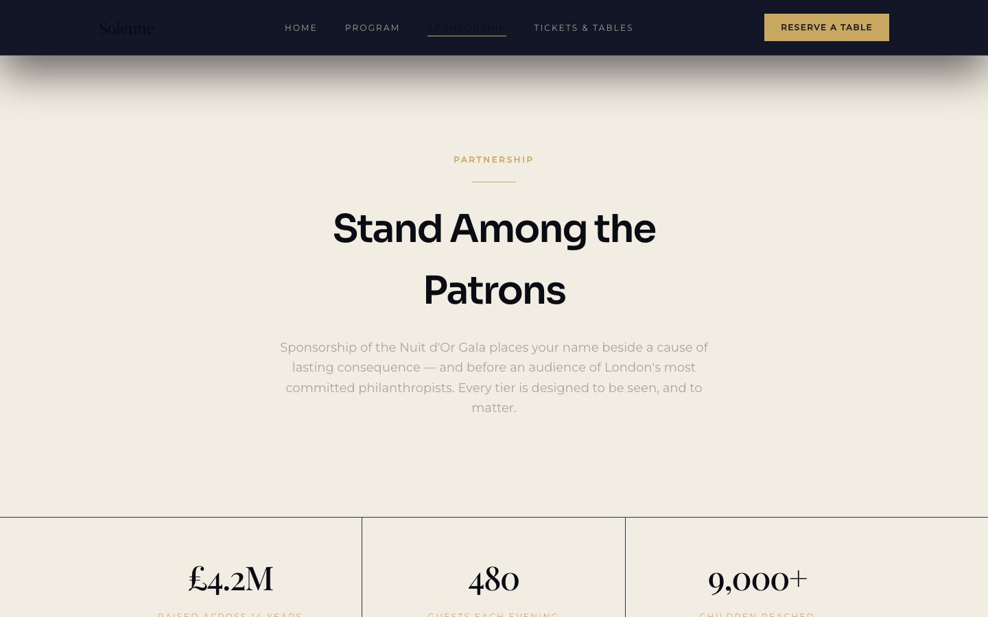 Charity Gala Website Template — sponsorship page screenshot