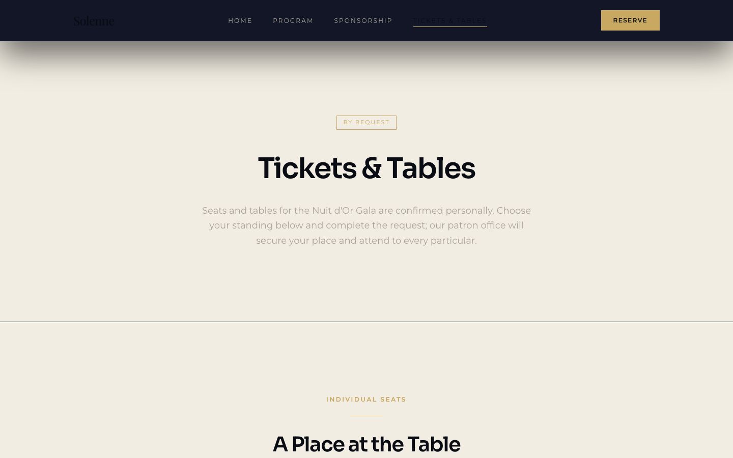 Charity Gala Website Template — tickets page screenshot