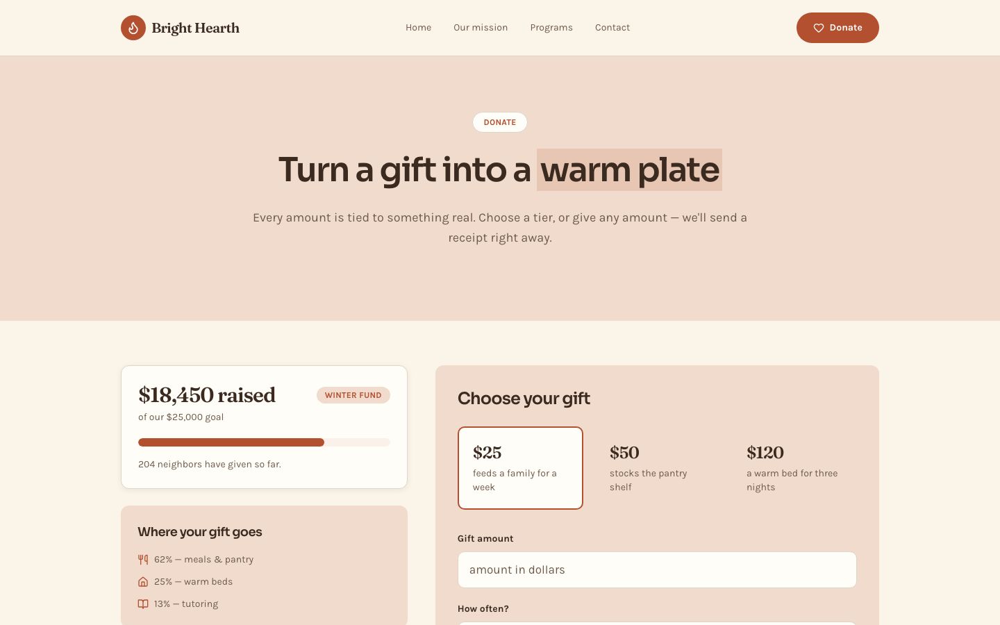 Nonprofit Website Template — donate page screenshot
