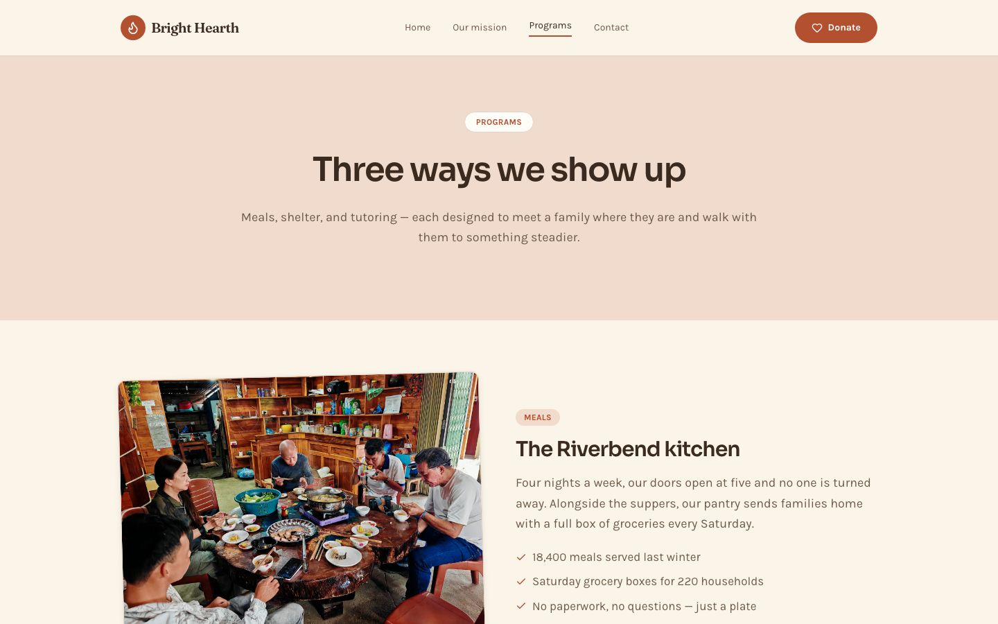 Nonprofit Website Template — programs page screenshot