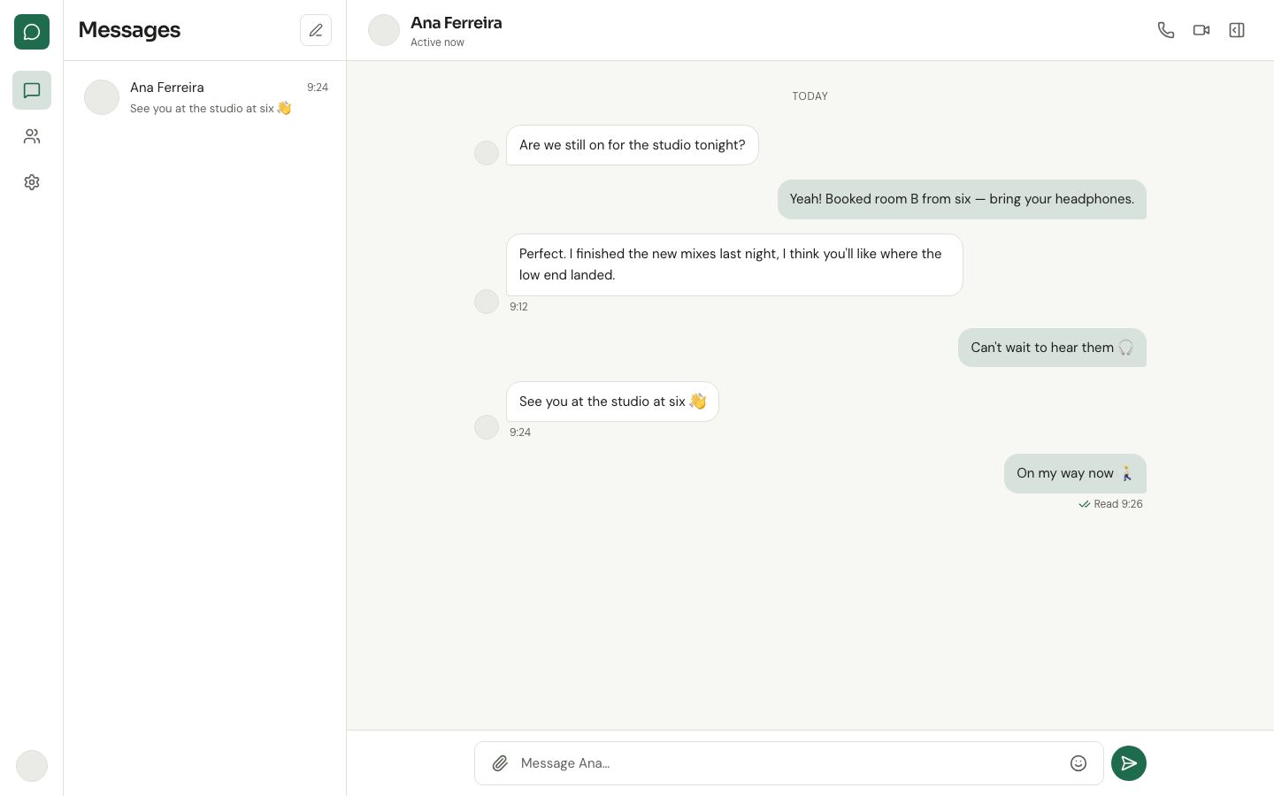 Chat App UI Template — chat page screenshot