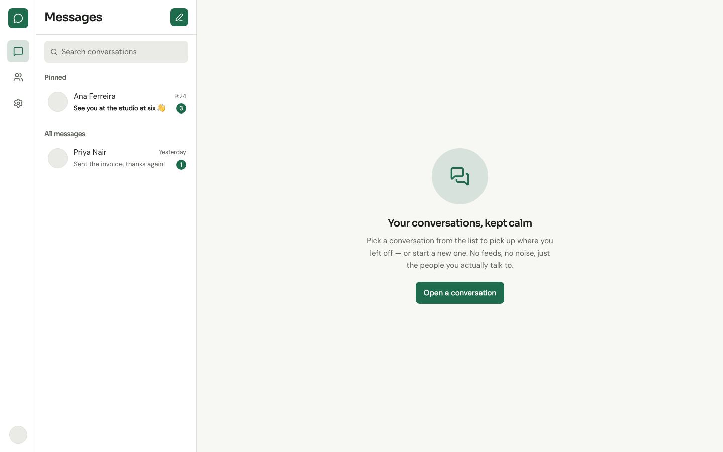 Chat App UI Template — home page screenshot