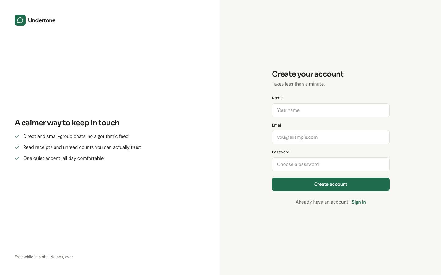 Chat App UI Template — signup page screenshot