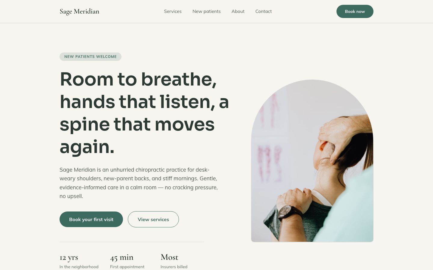 Chiropractor Website Template — home page screenshot