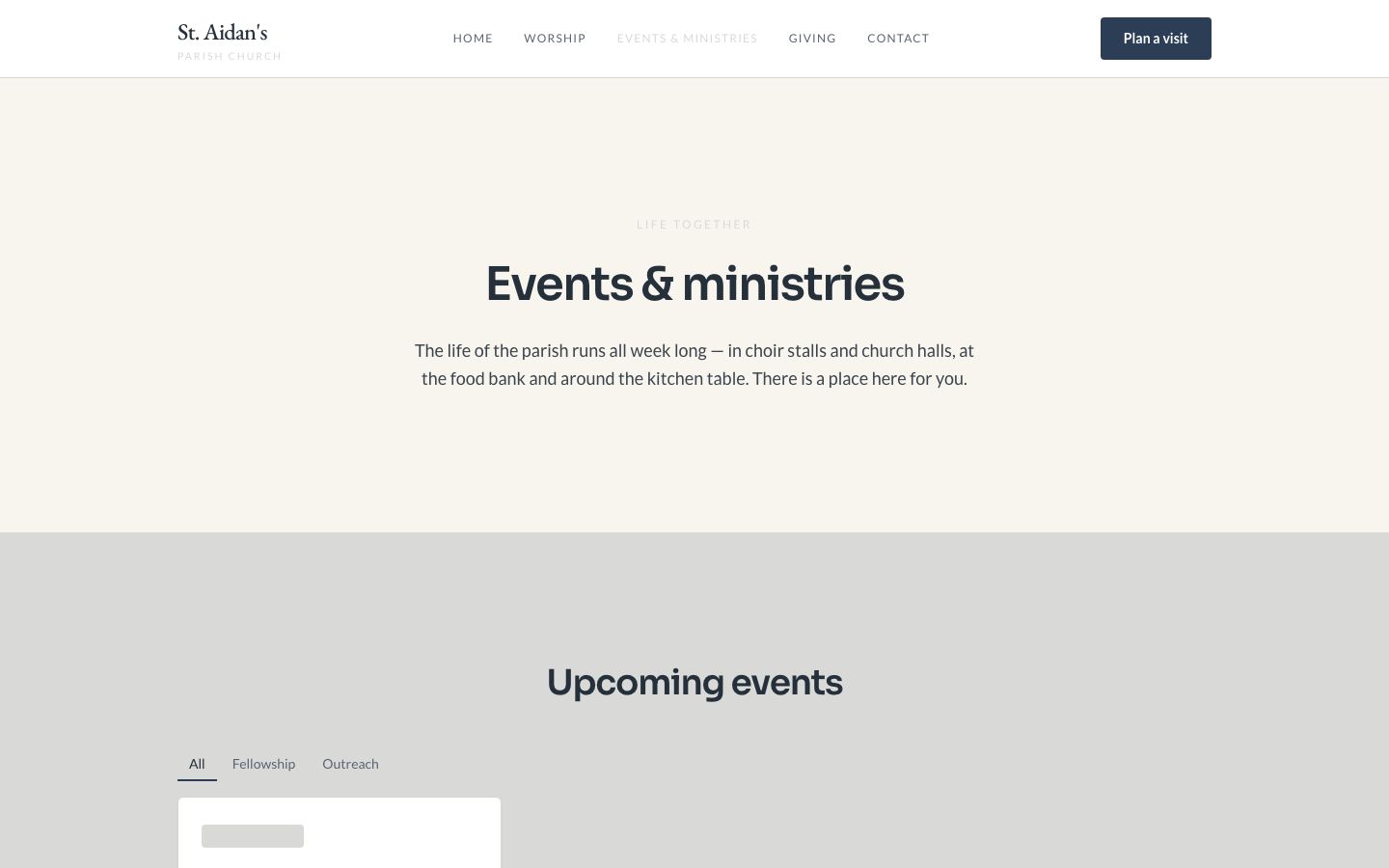 Church Website Template — events page screenshot