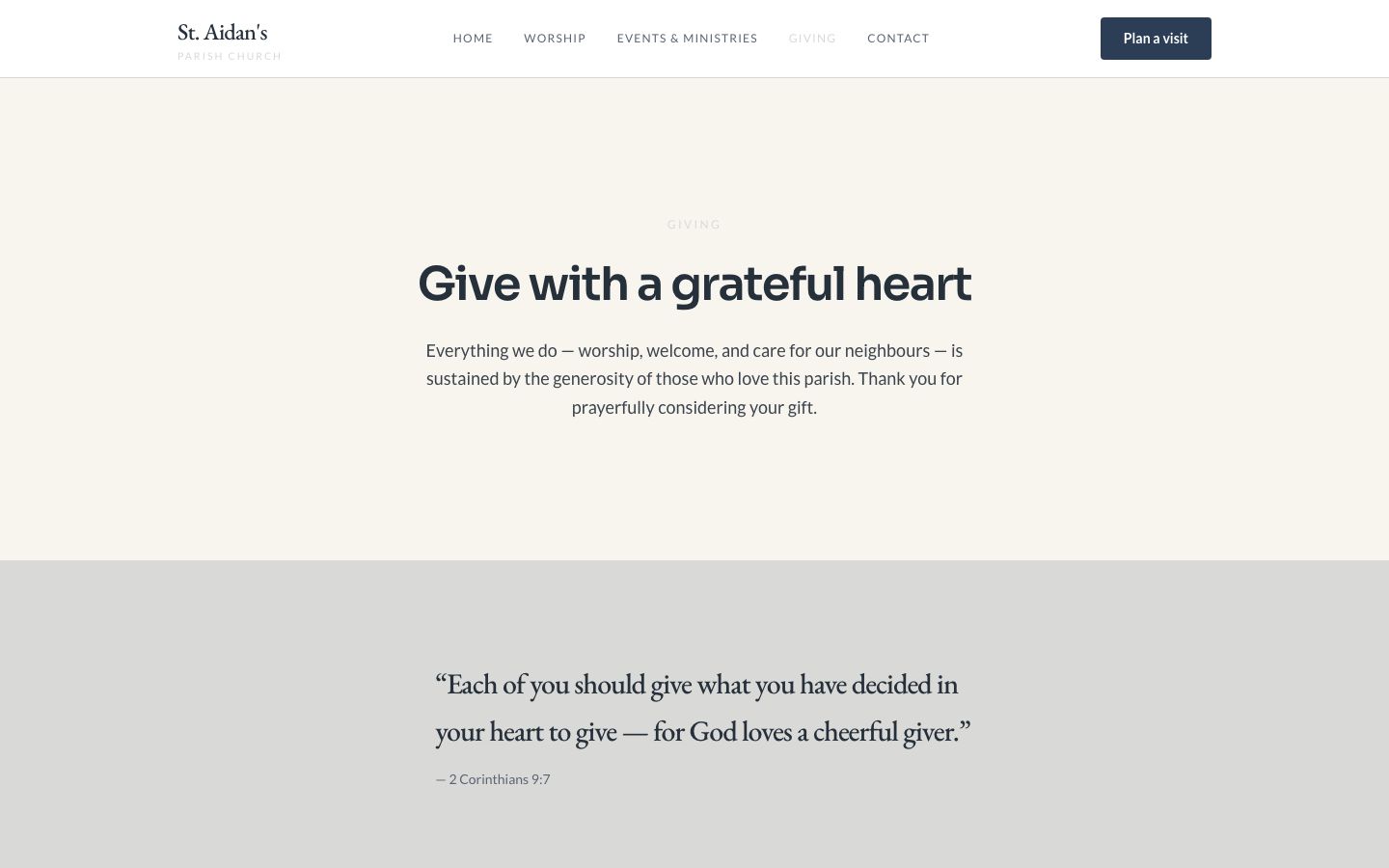 Church Website Template — giving page screenshot