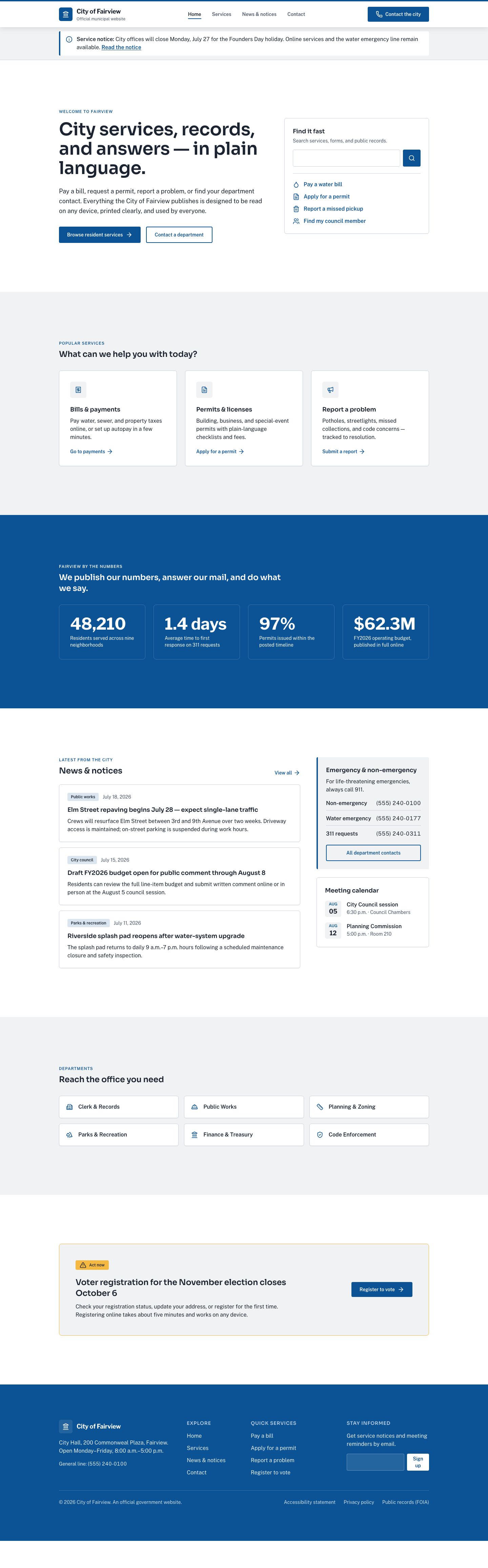 City Government Website Template — full page preview