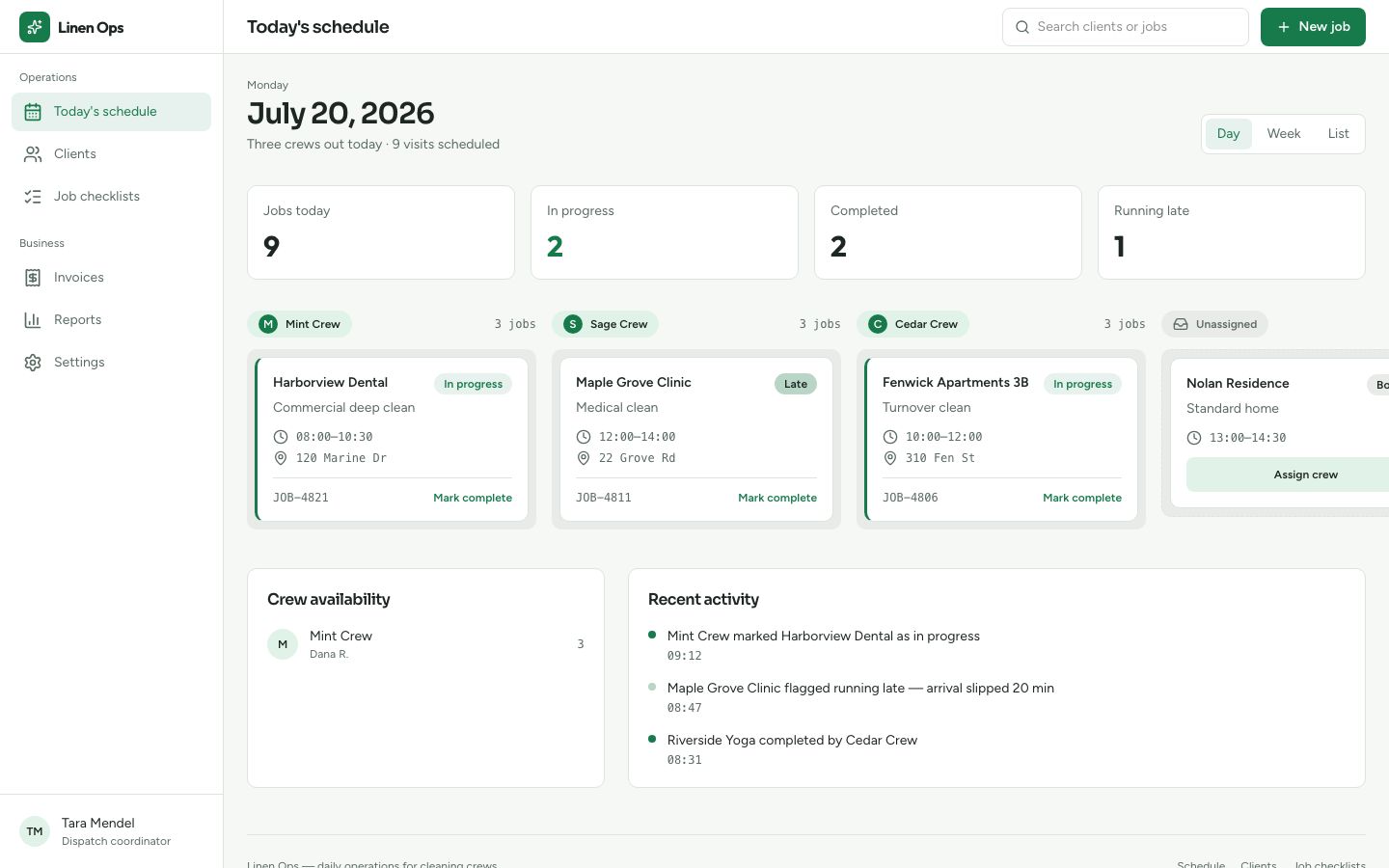 Cleaning Business Software Template — home page screenshot