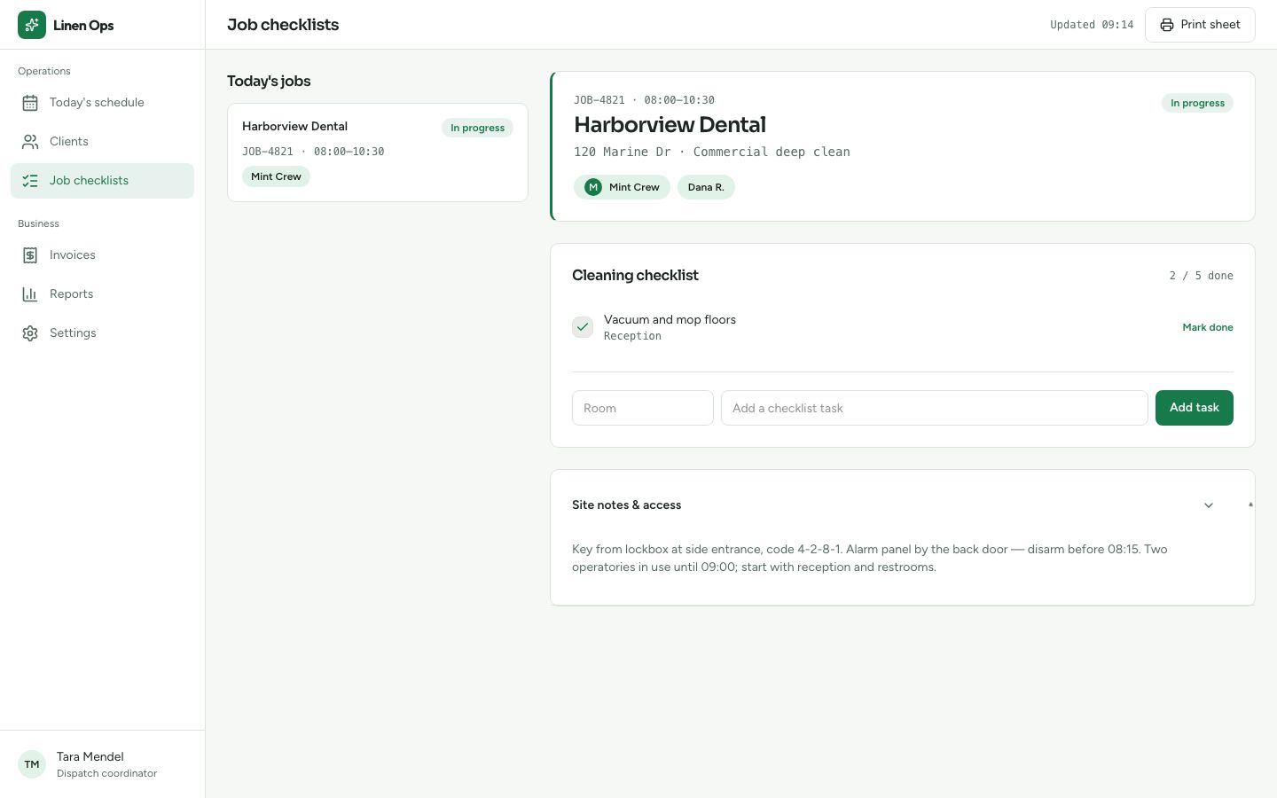 Cleaning Business Software Template — jobs page screenshot