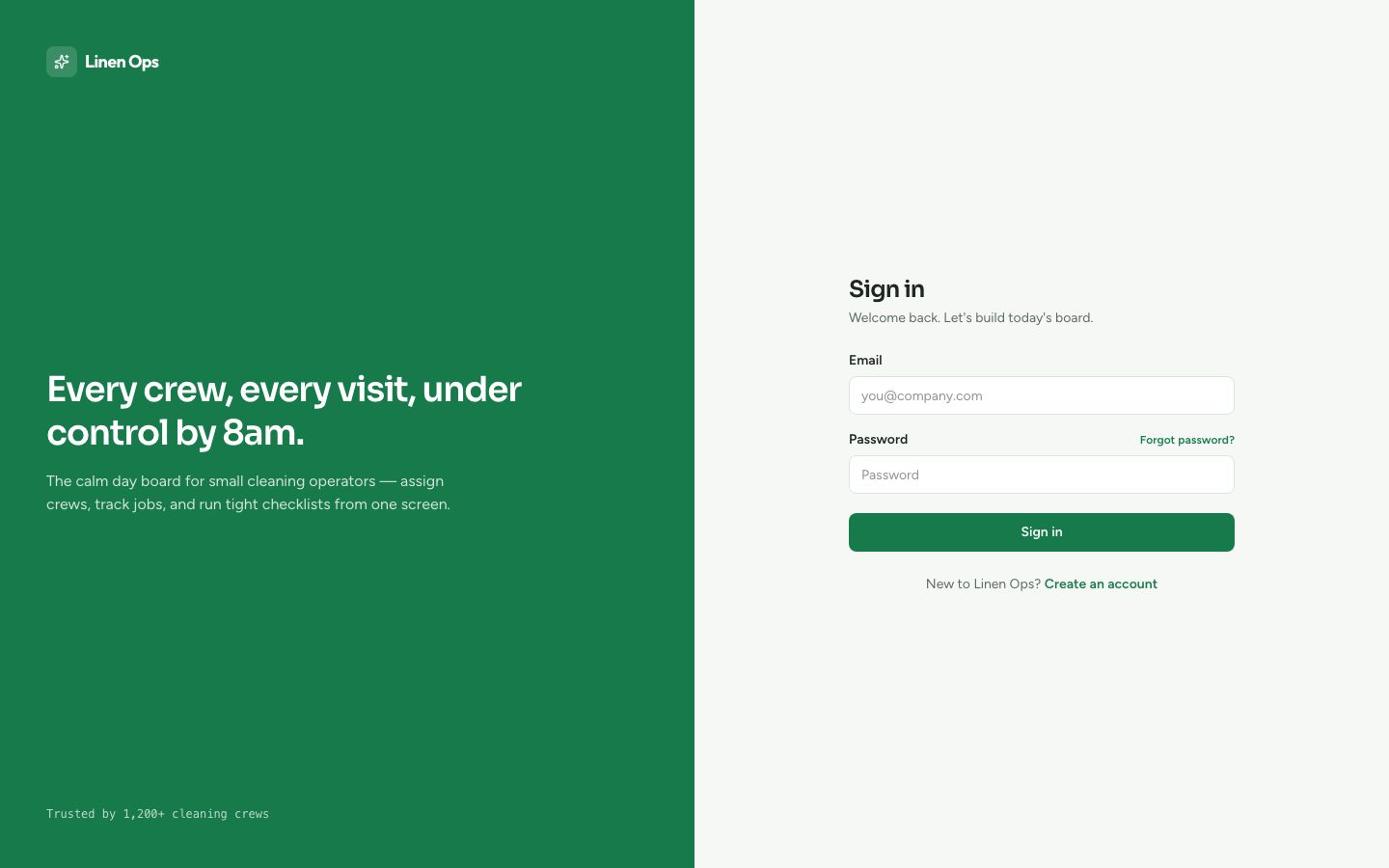 Cleaning Business Software Template — login page screenshot