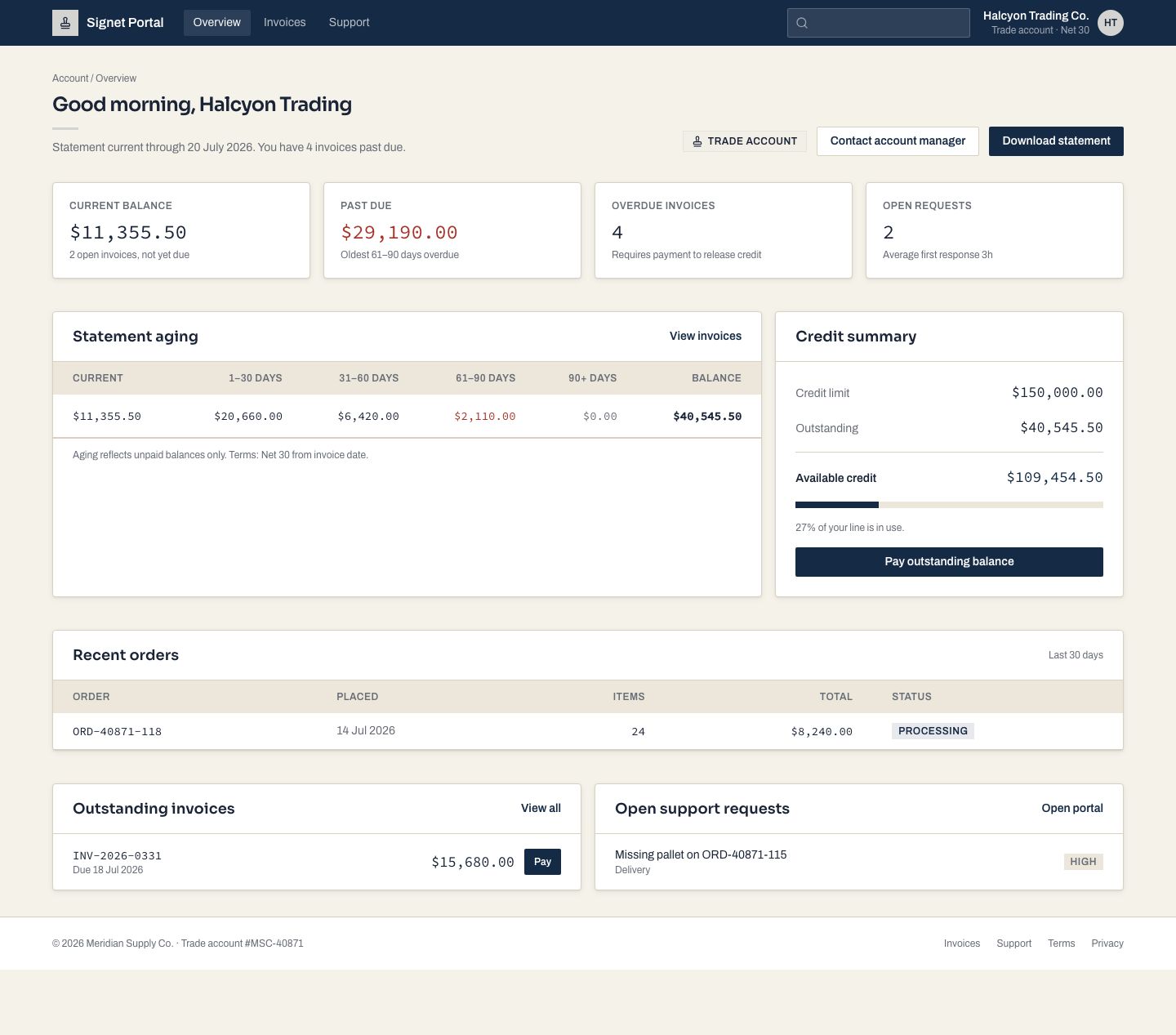 Client Portal UI Template — full page preview