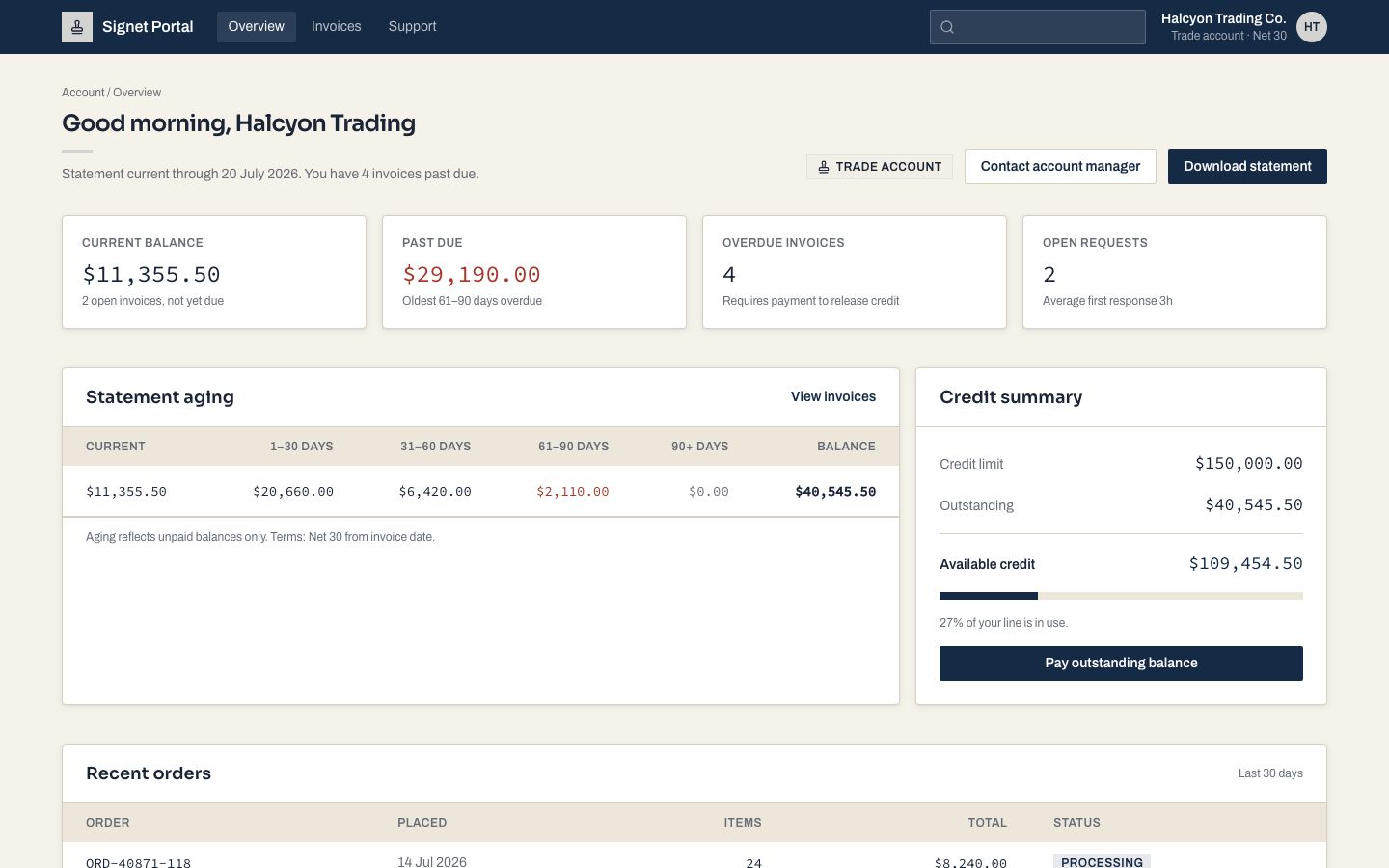 Client Portal UI Template — home page screenshot