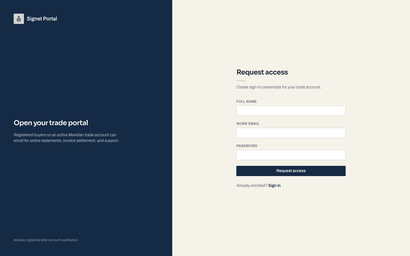Client Portal UI Template — signup page screenshot