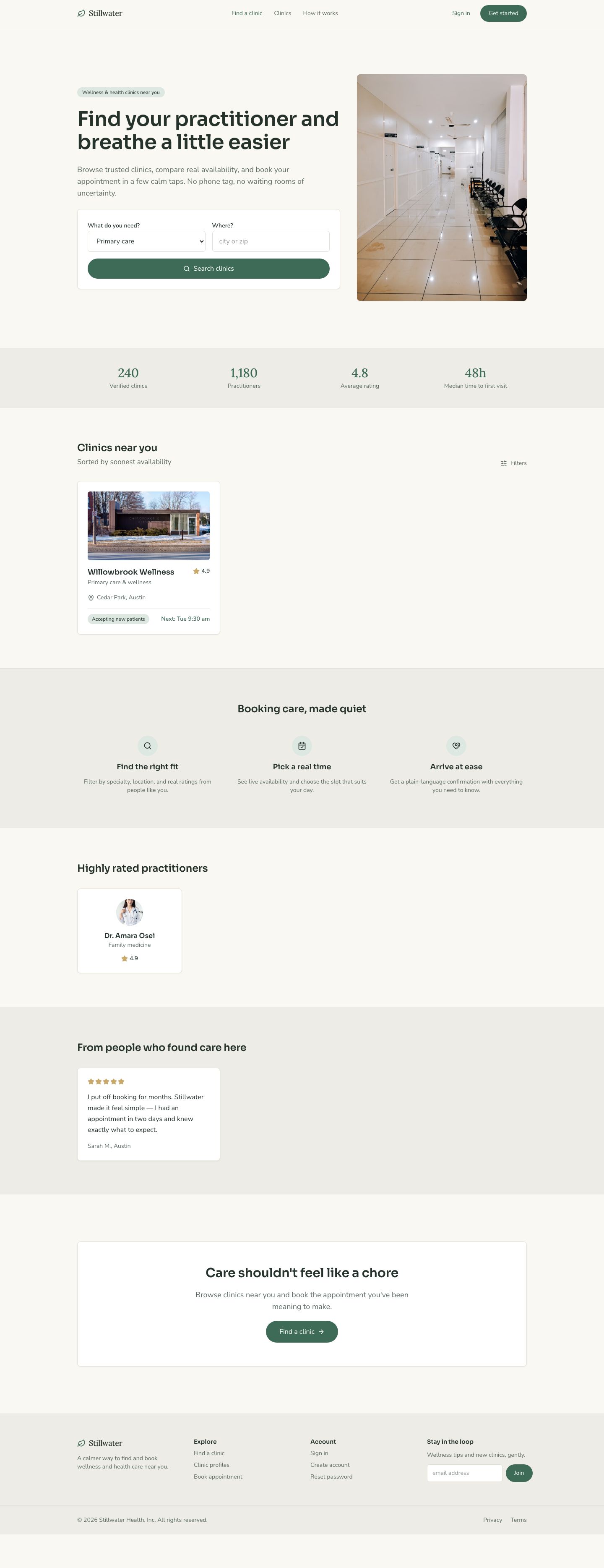 Clinic Booking App Template — full page preview