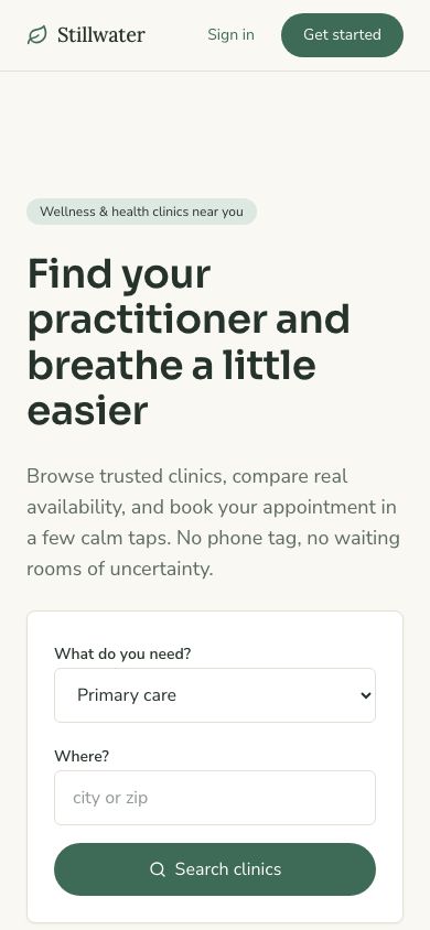 Clinic Booking App Template — responsive mobile layout