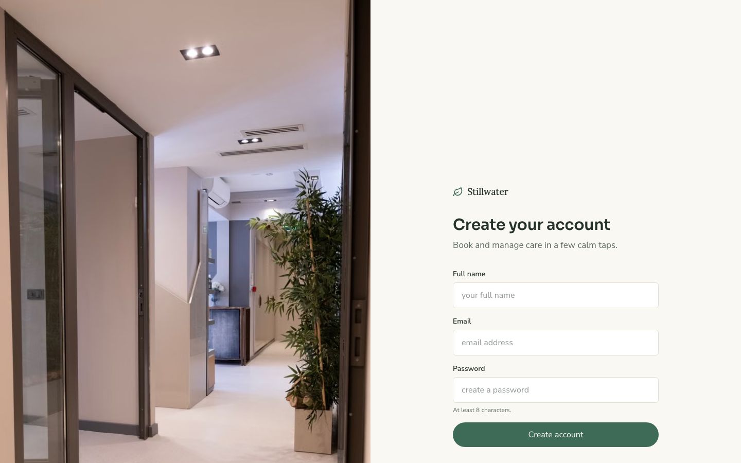 Clinic Booking App Template — signup page screenshot