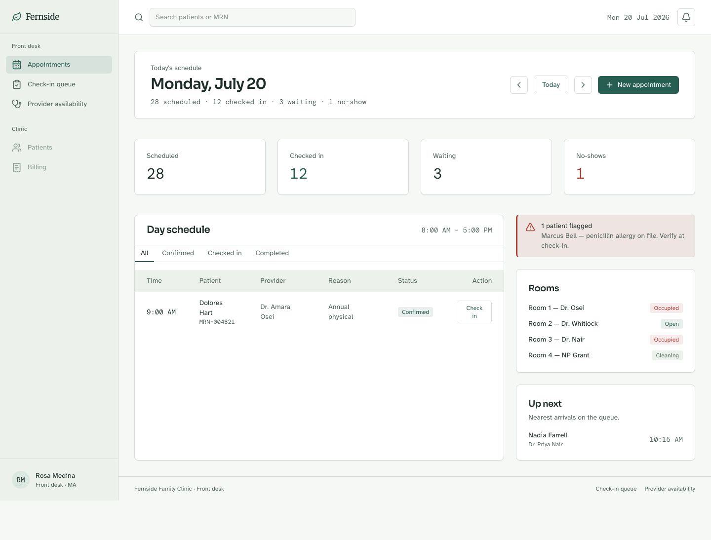 Clinic Management Dashboard Template — full page preview