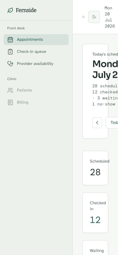 Clinic Management Dashboard Template — responsive mobile layout