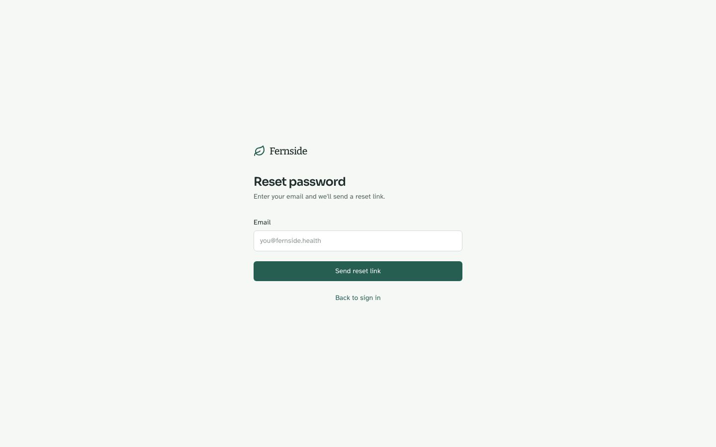 Clinic Management Dashboard Template — forgot password page screenshot