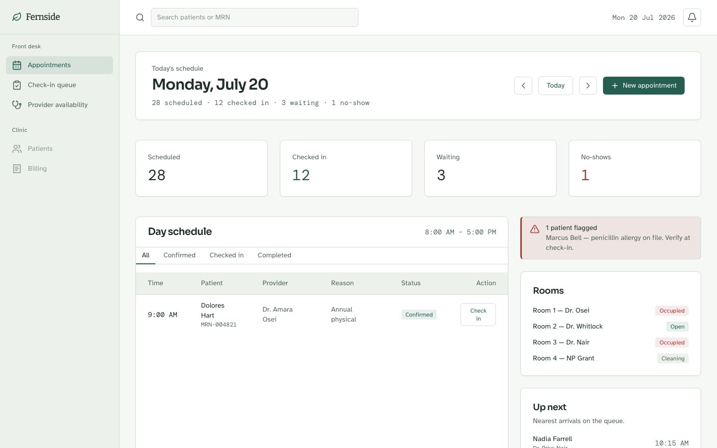 Clinic Management Dashboard Template — home page screenshot