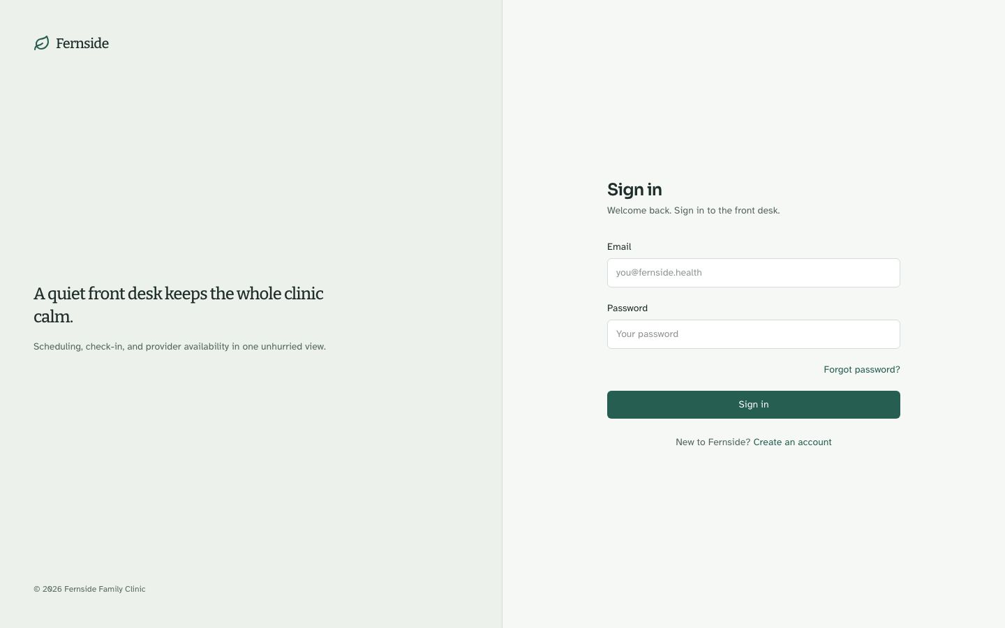 Clinic Management Dashboard Template — login page screenshot
