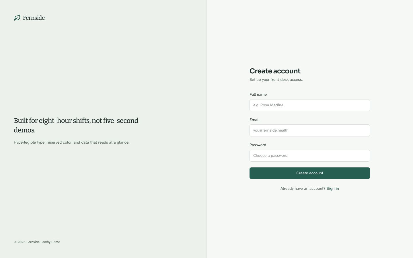 Clinic Management Dashboard Template — signup page screenshot