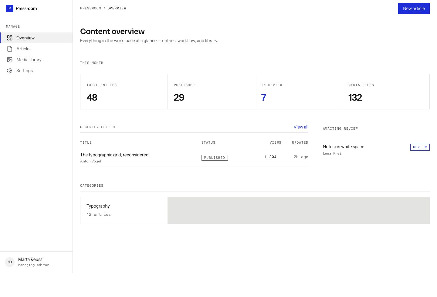 CMS Admin Dashboard Template — full page preview