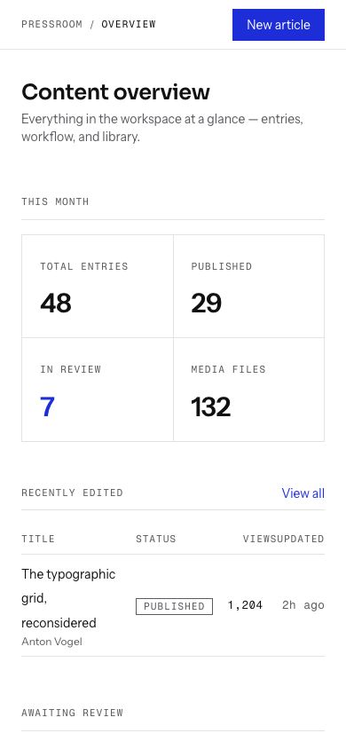 CMS Admin Dashboard Template — responsive mobile layout