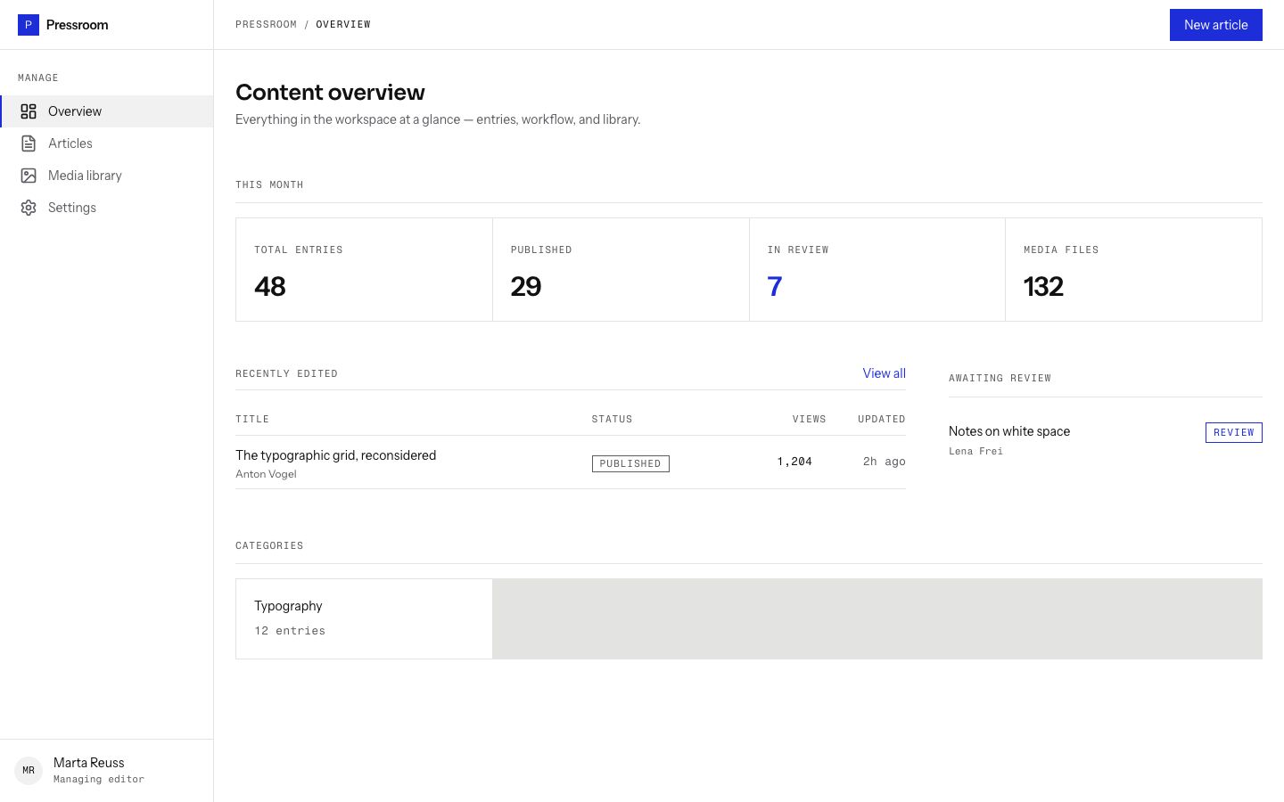 CMS Admin Dashboard Template — home page screenshot