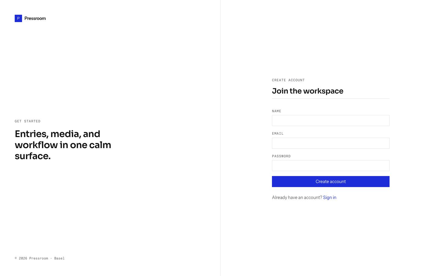 CMS Admin Dashboard Template — signup page screenshot