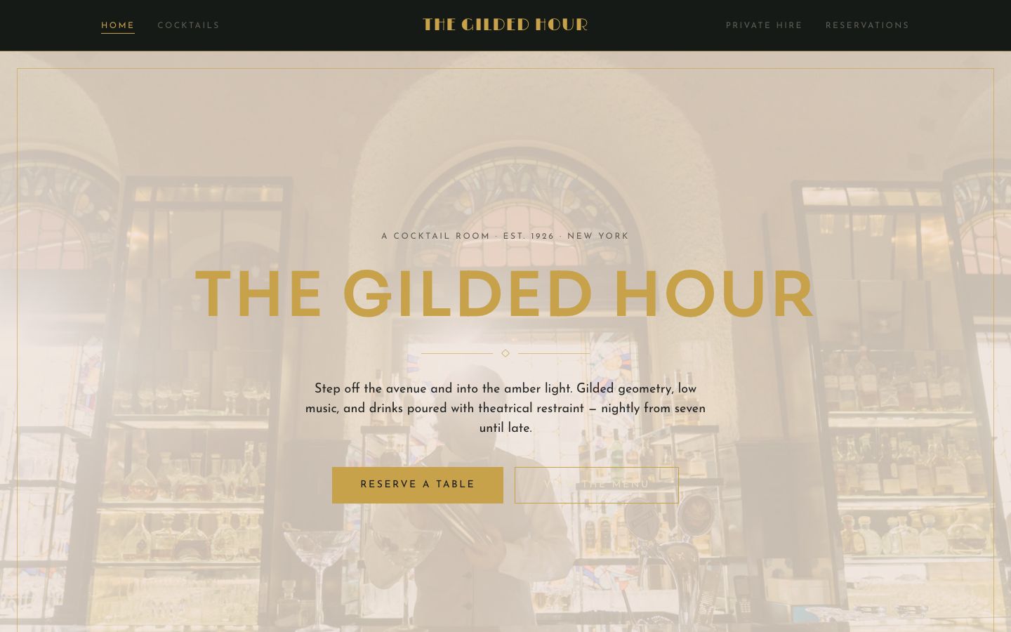 Cocktail Bar Website Template — home page screenshot