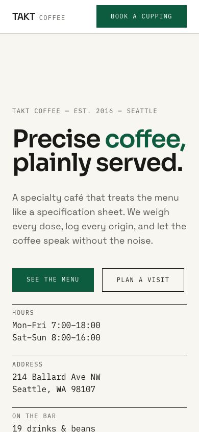Coffee Shop Website Template — responsive mobile layout