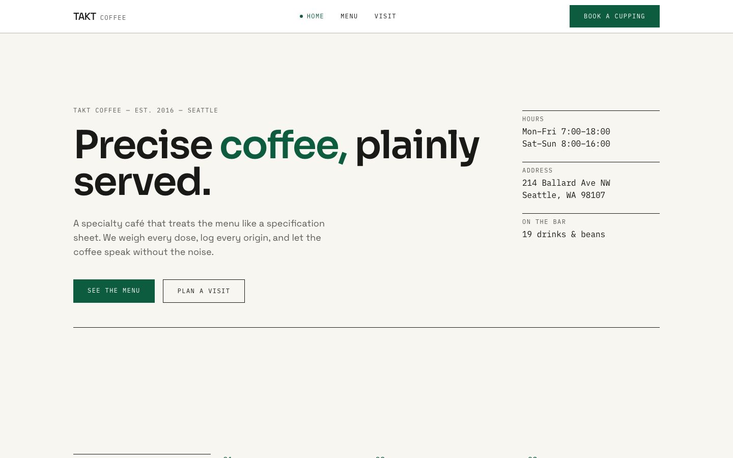 Coffee Shop Website Template — home page screenshot