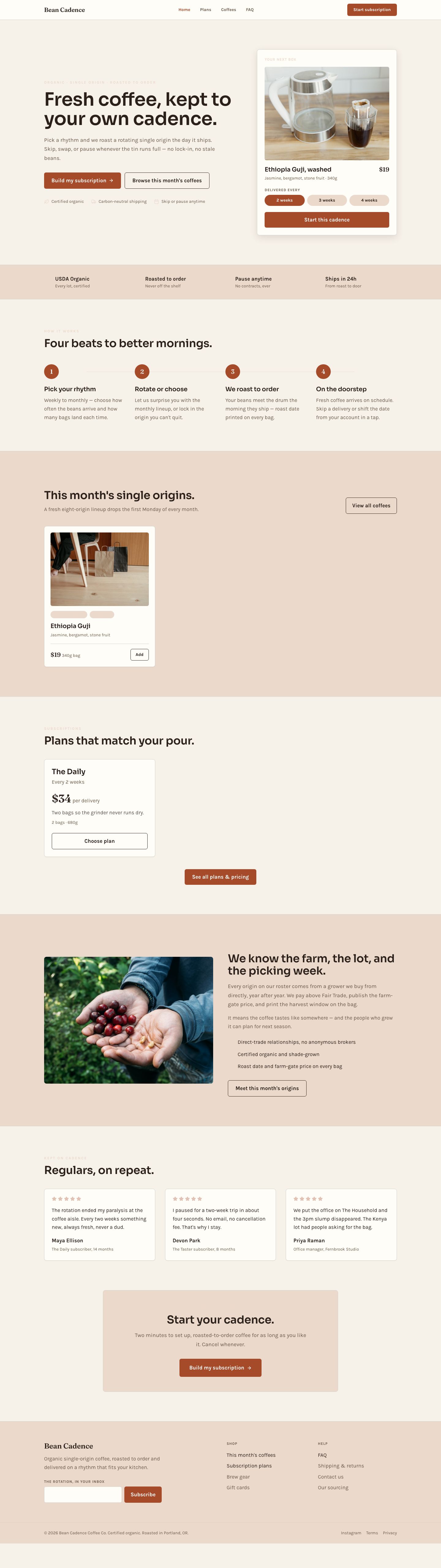 Coffee Subscription Website Template — full page preview