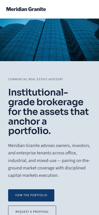 Commercial Real Estate Website — responsive mobile layout