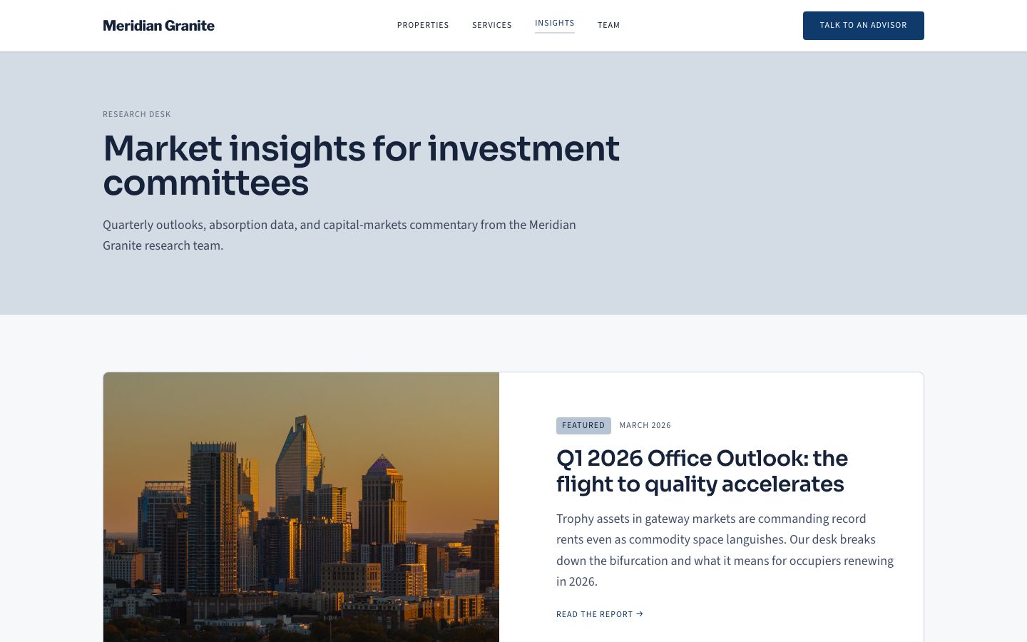 Commercial Real Estate Website — insights page screenshot