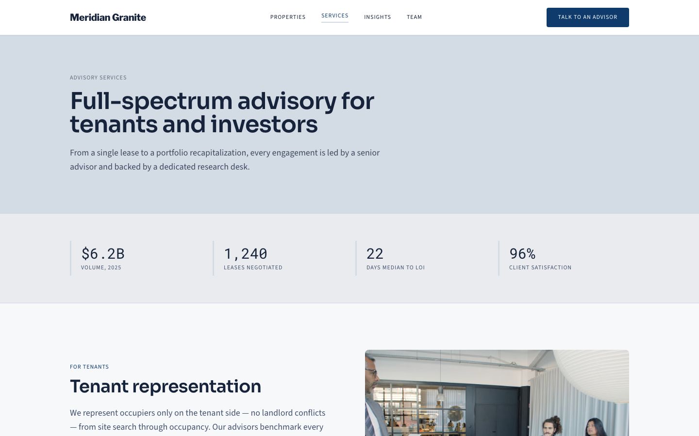 Commercial Real Estate Website — services page screenshot