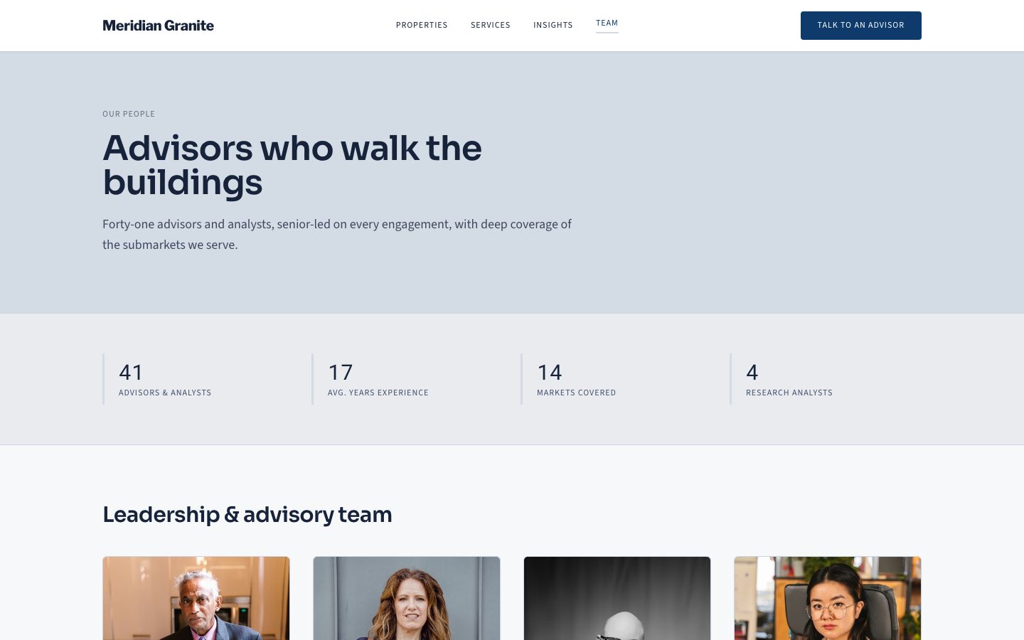 Commercial Real Estate Website — team page screenshot