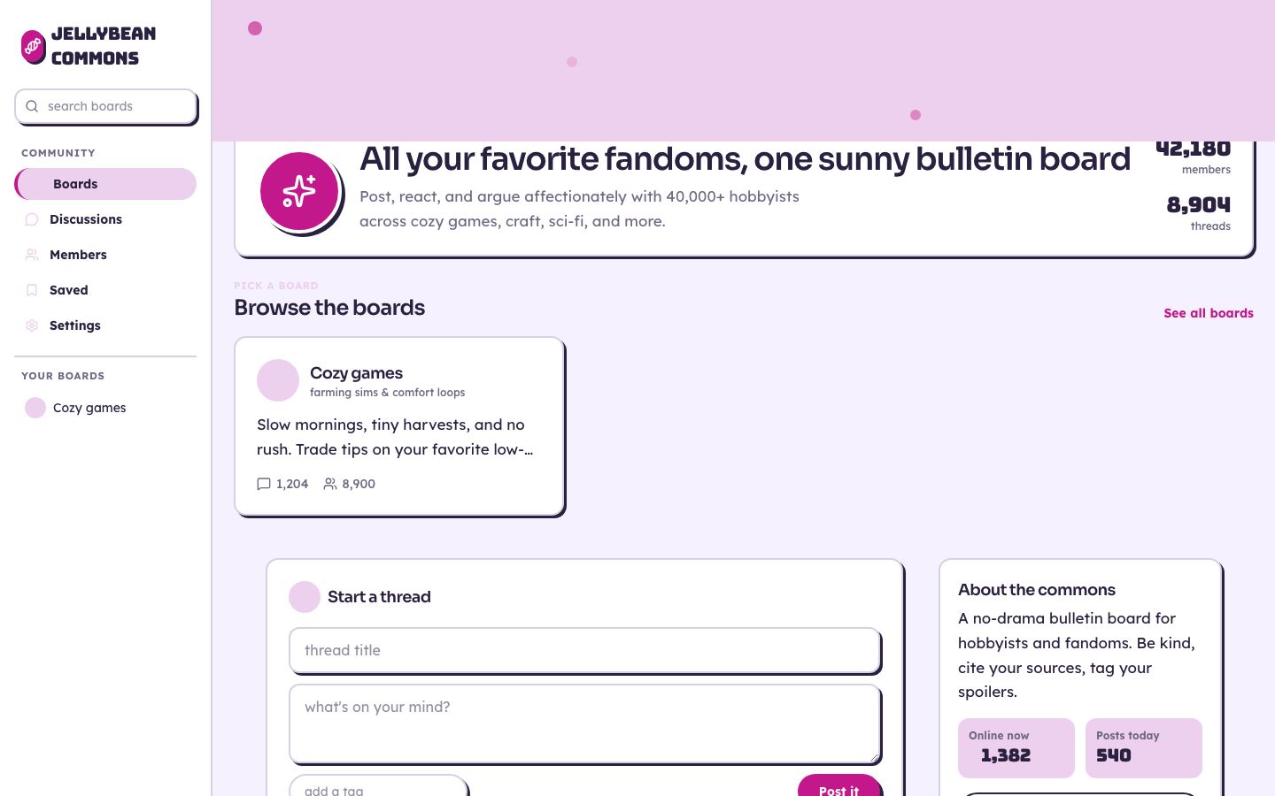 Community Forum UI Template — home page screenshot