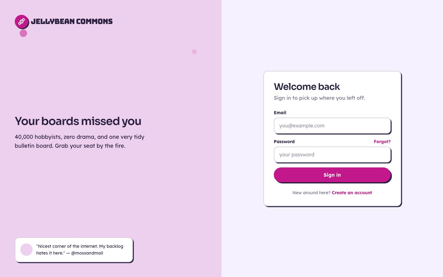 Community Forum UI Template — login page screenshot