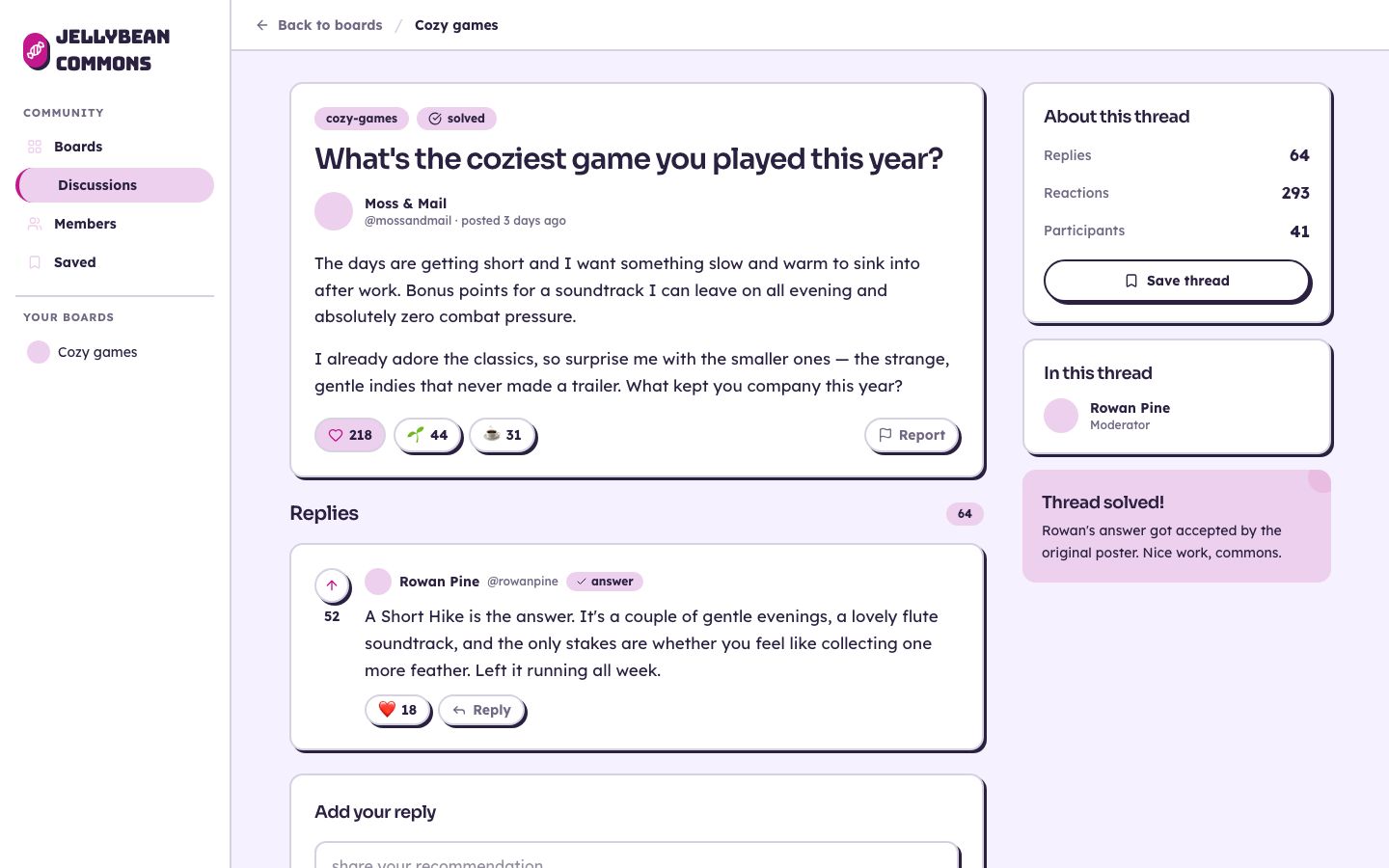Community Forum UI Template — thread page screenshot