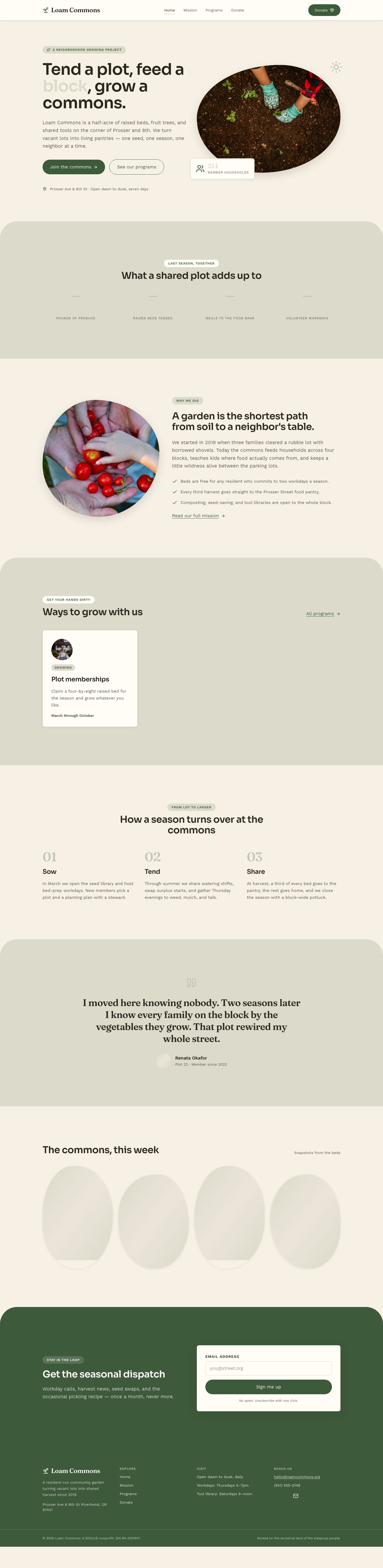 Community Garden Website Template — full page preview
