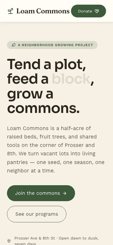 Community Garden Website Template — responsive mobile layout