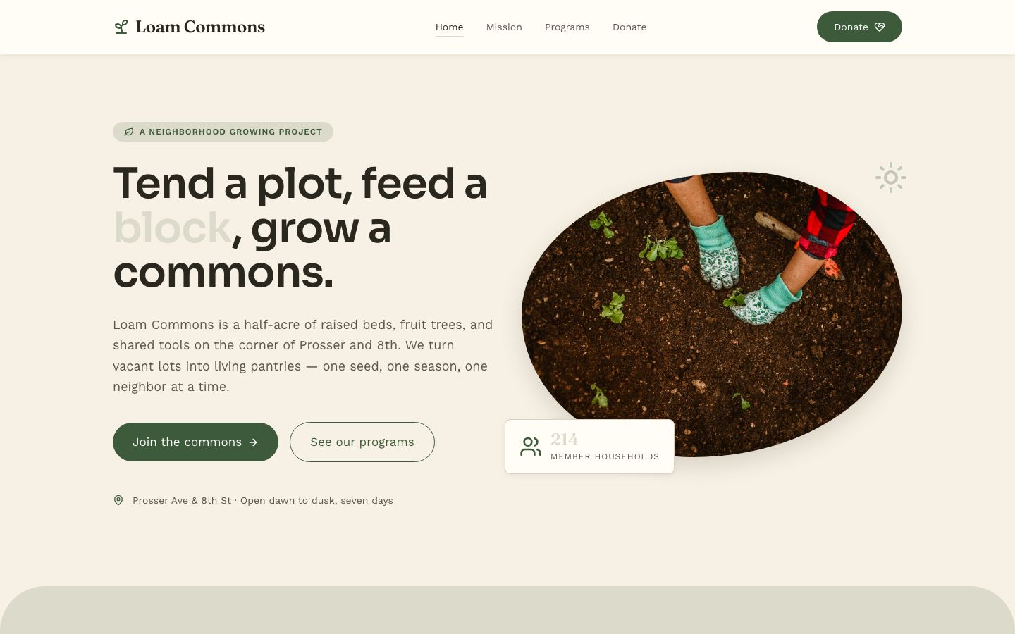 Community Garden Website Template — home page screenshot