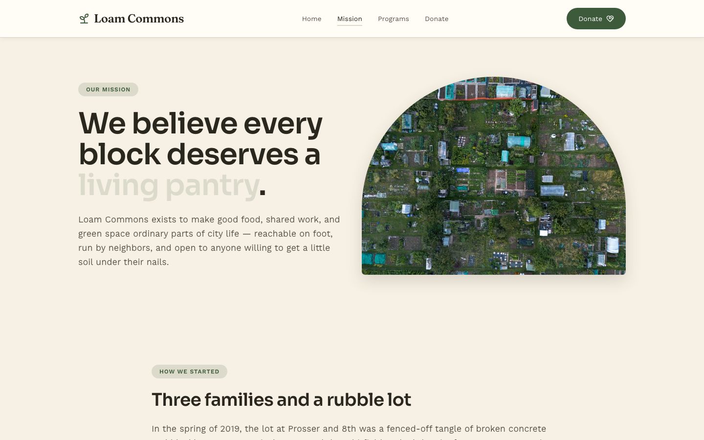Community Garden Website Template — mission page screenshot