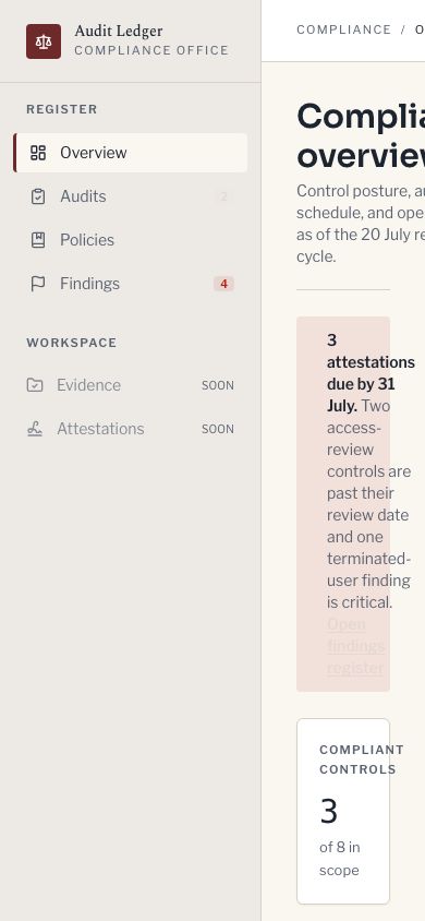 Compliance Dashboard Template — responsive mobile layout
