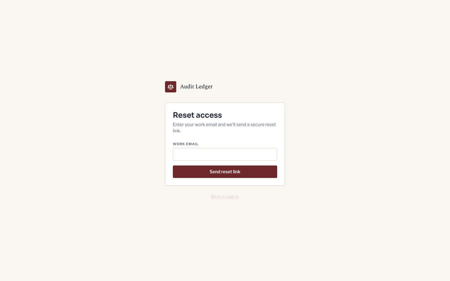 Compliance Dashboard Template — forgot password page screenshot