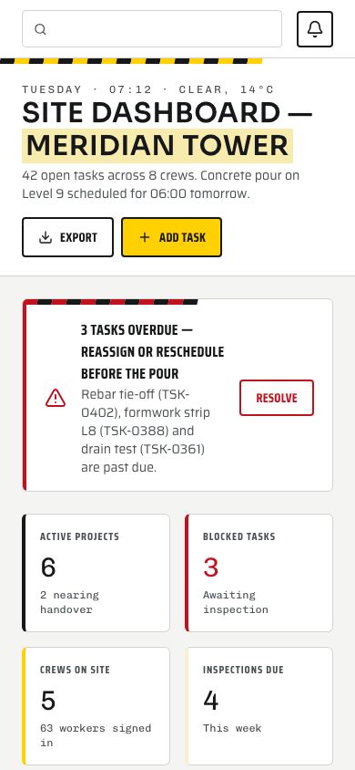 Construction PM Template — responsive mobile layout